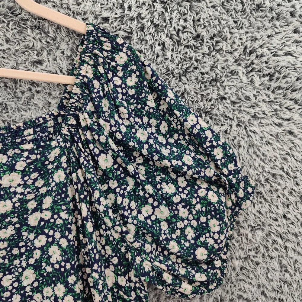 Old Navy Womens Cottagecore Babydoll Peasant Smocked Top 3X Floral Puff Sleeve
